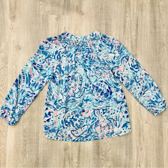 Lily Pulitzer Elsa Silk Blouse Blue & Pink Waves Small - Picture 5 of 9